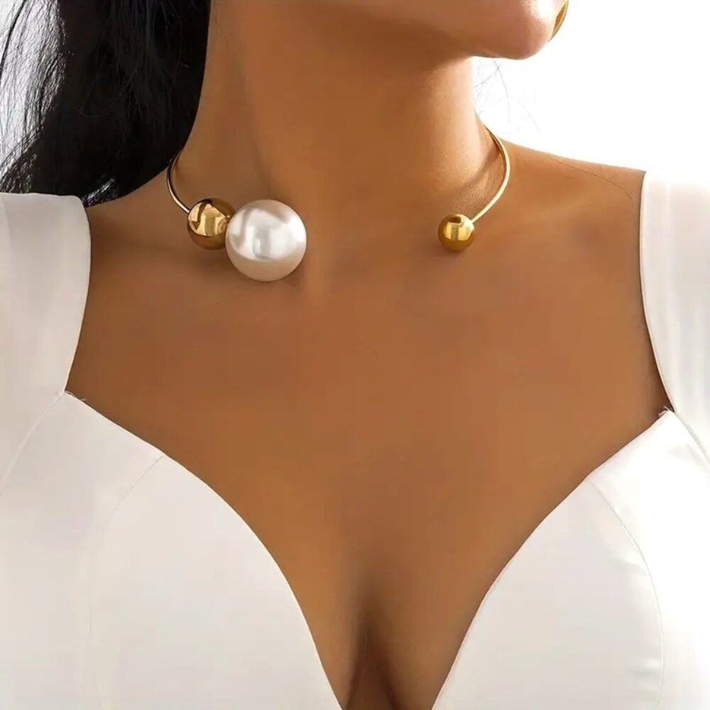 Asymmetrical Geometric Beaded Cuff Collar Short Necklace - Gold